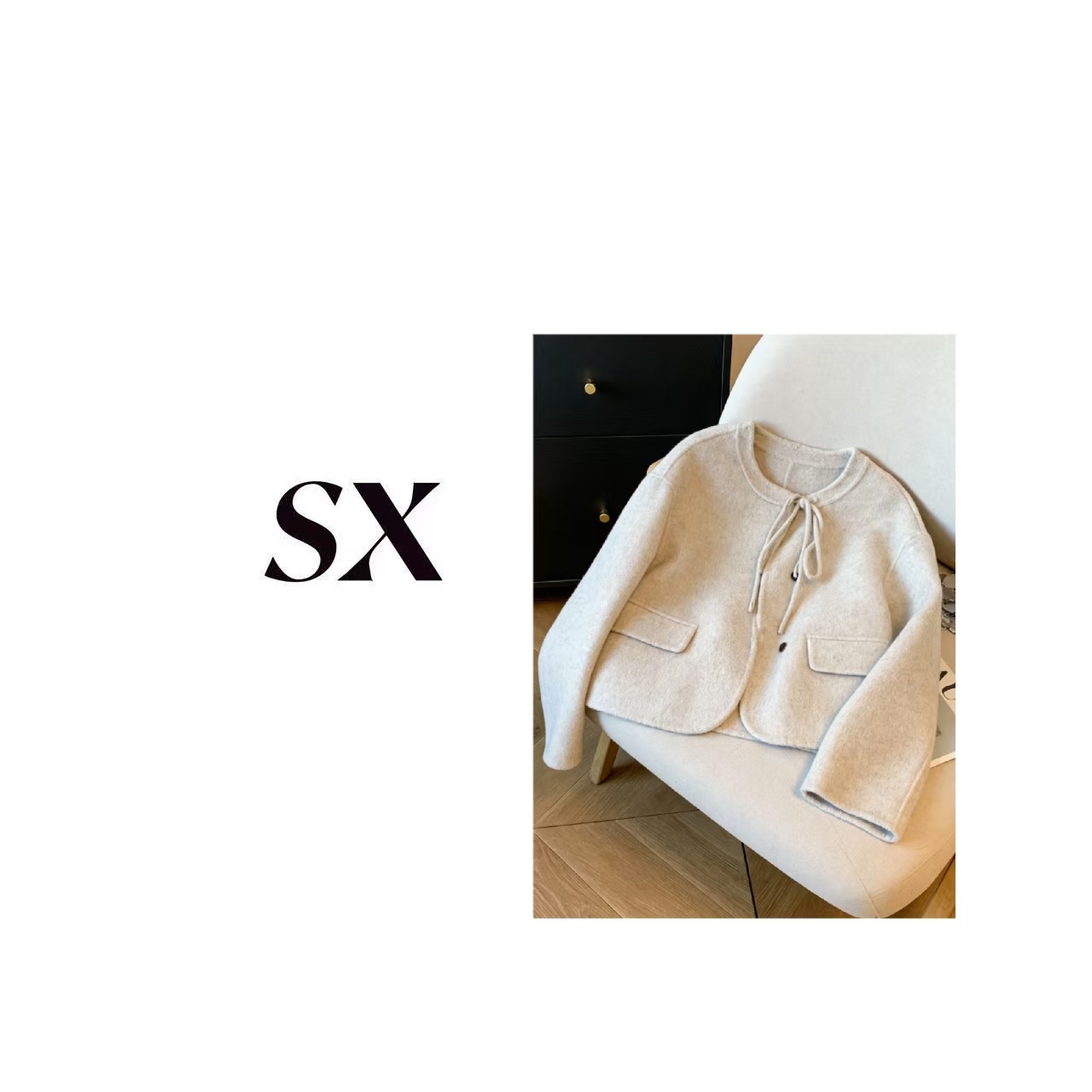 【66061】#SX-燕麦色韩系蝴蝶结圆领外套