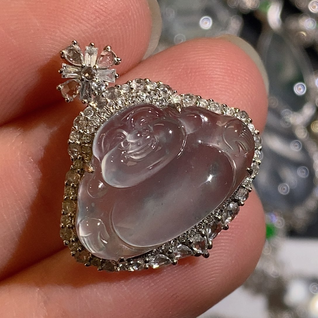 翡翠颈饰18K金镶嵌天然缅甸A货翡翠