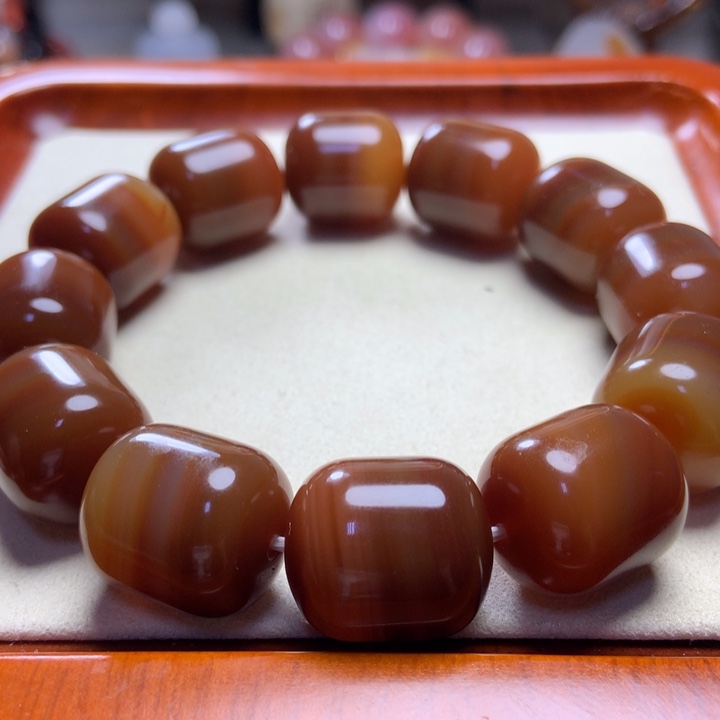 玛瑙/玉髓手串未镶嵌红肉拉丝桶珠