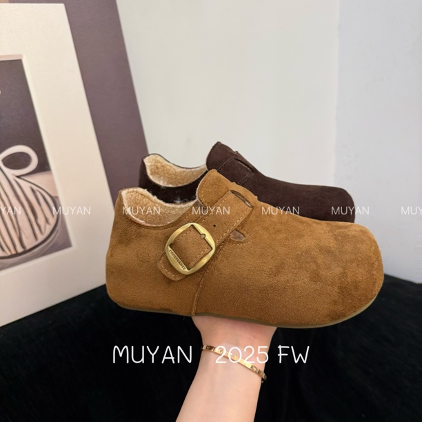 MY—加绒内增高5厘米单鞋2025秋季新款百搭少女风厚底休闲勃肯鞋