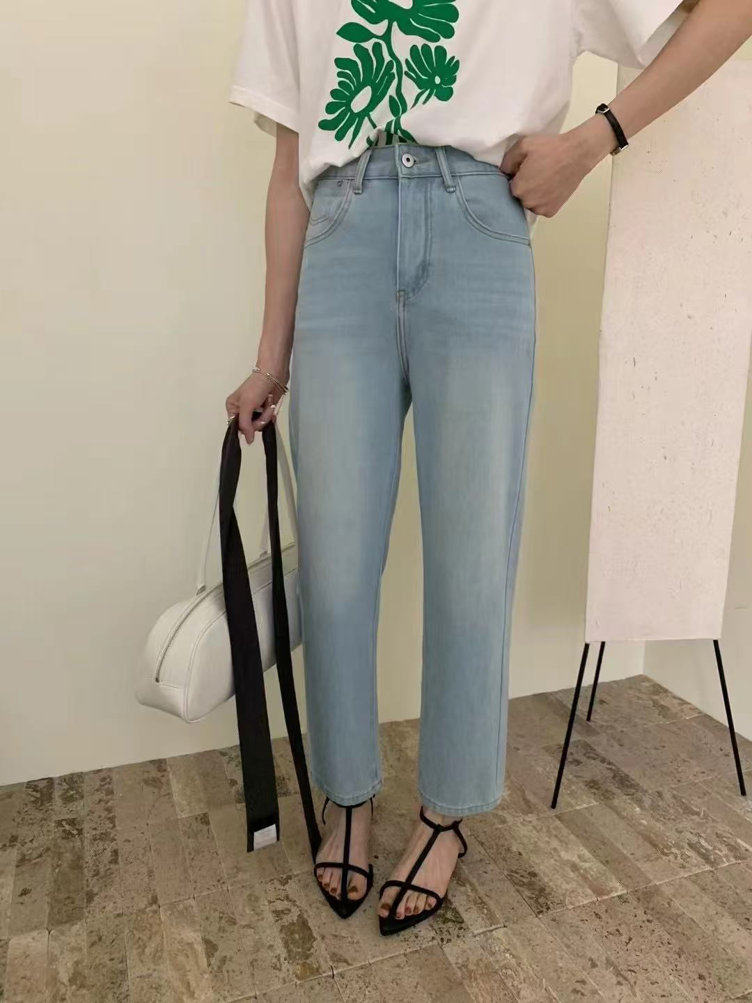 弹力牛仔裤女高腰显瘦九分裤小个子