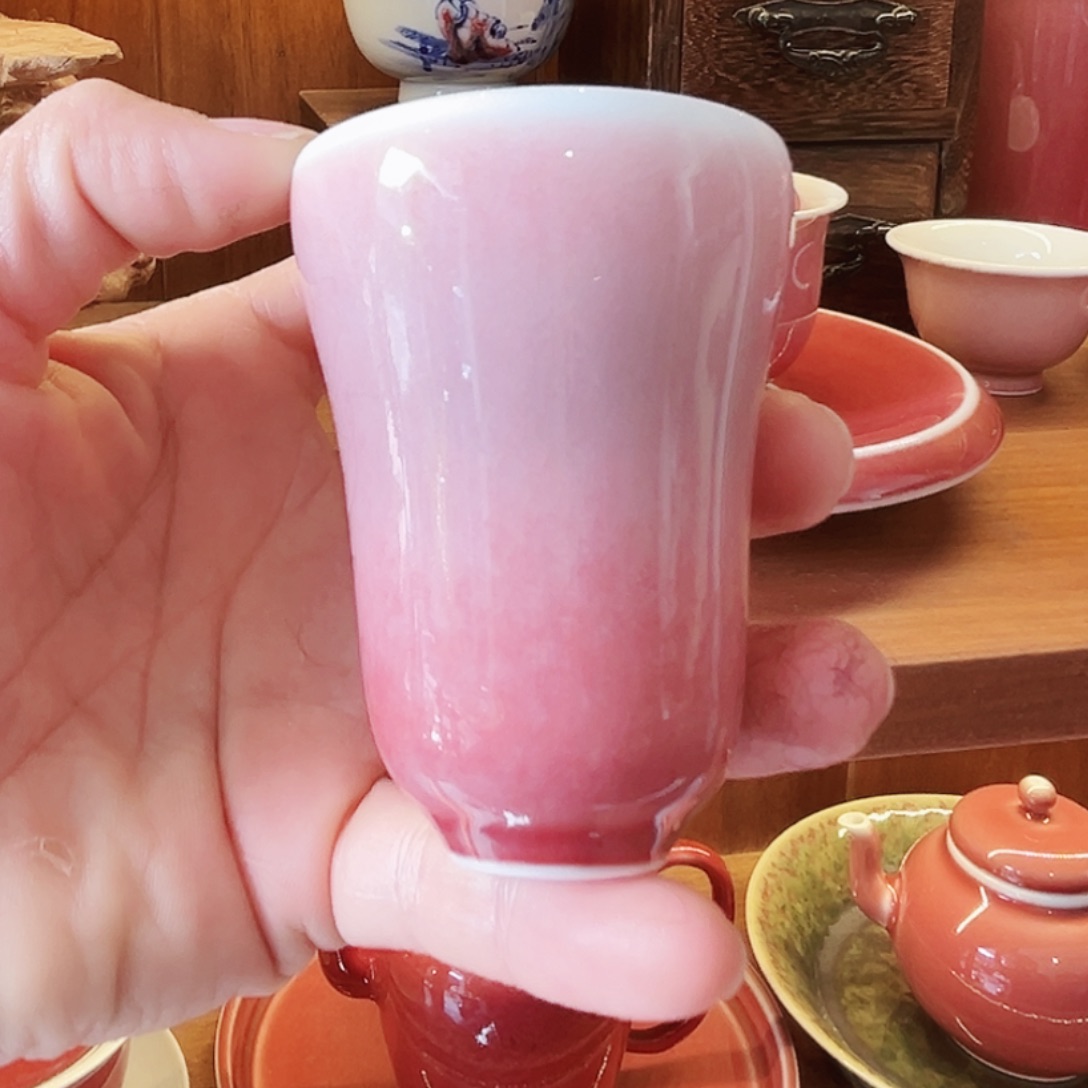 杯子陶瓷豇豆红玉兰杯
