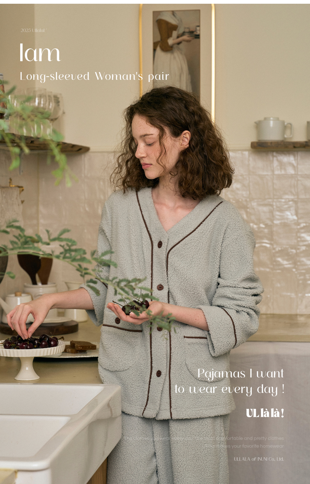 Ullala乌拉拉韩国进口睡衣女款秋冬保暖珊瑚绒家居服开衫25291