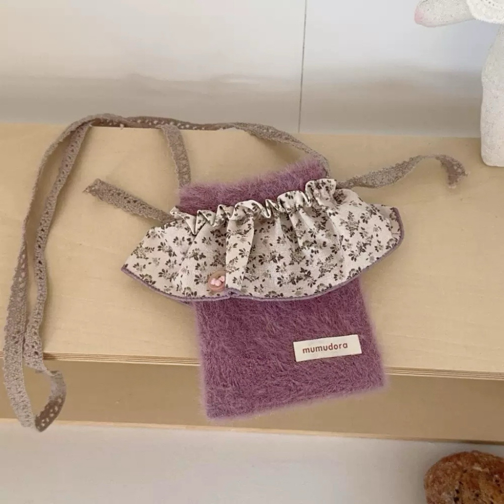 韩国儿童秋冬新款小众设计碎花毛绒斜挎包可爱