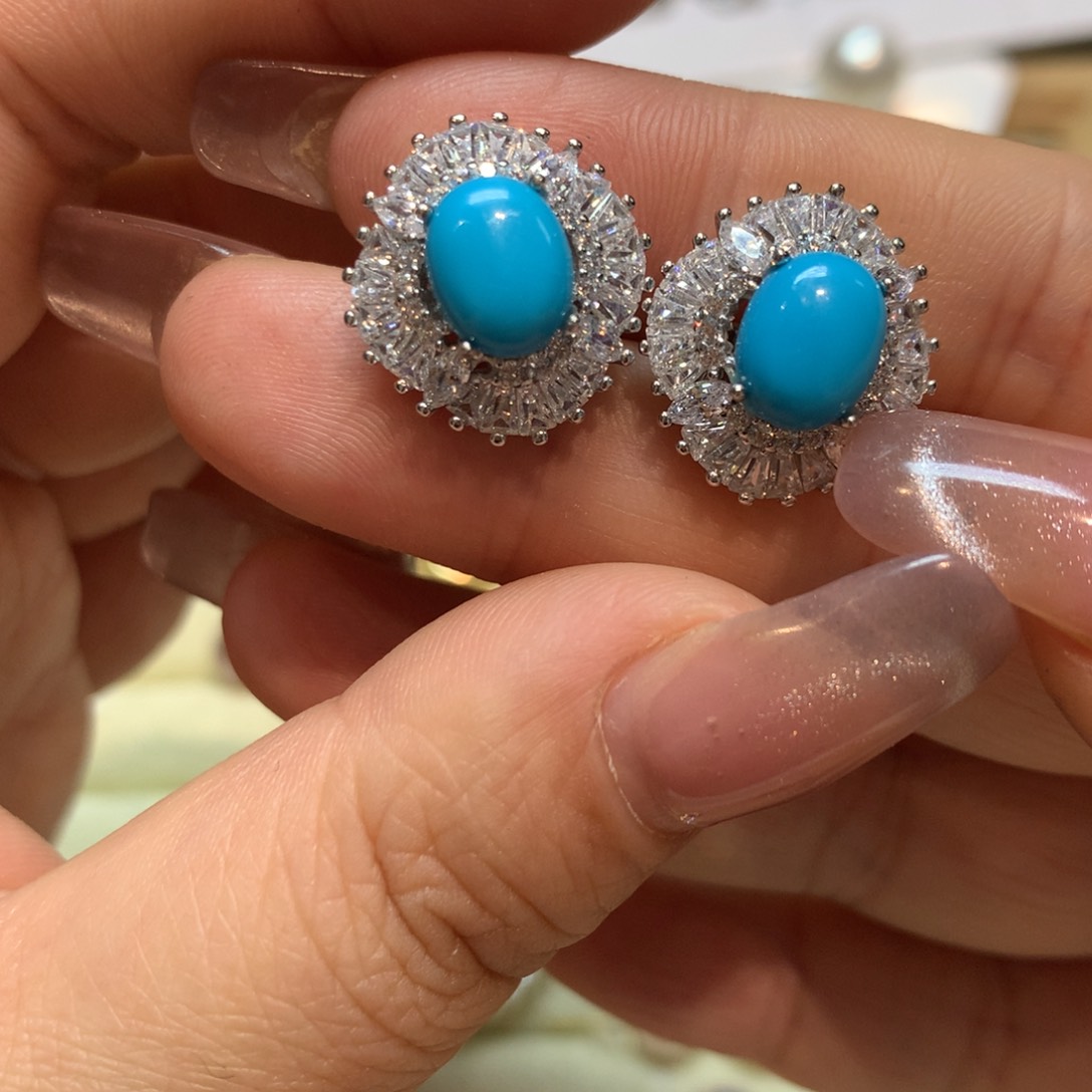 绿松石耳饰银S925镶嵌