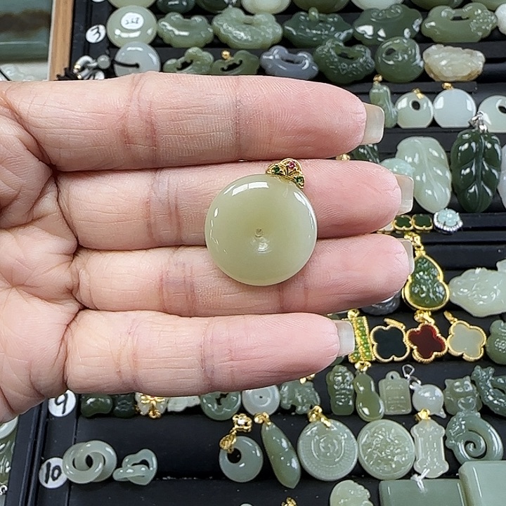 和田玉银S925镶嵌吊坠(不含链)