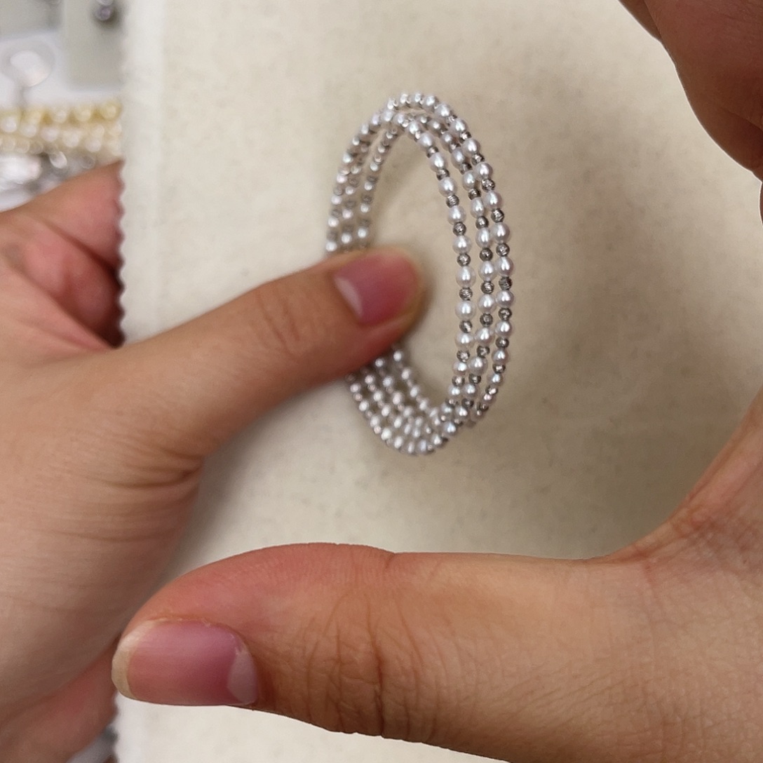 手绳银S925镶嵌淡水珍珠