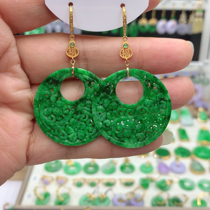 翡翠18K金镶嵌耳饰