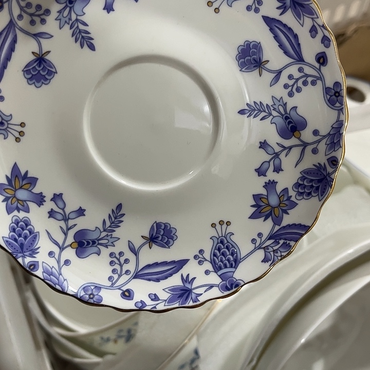 瓷片骨瓷青花荷口杯碟一套