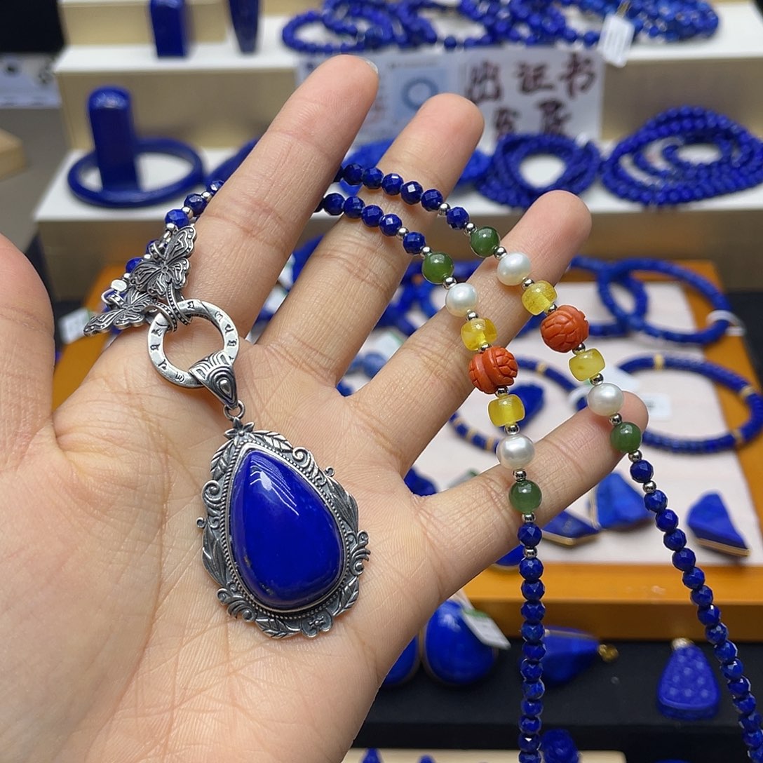 青金石吊坠银S925镶嵌