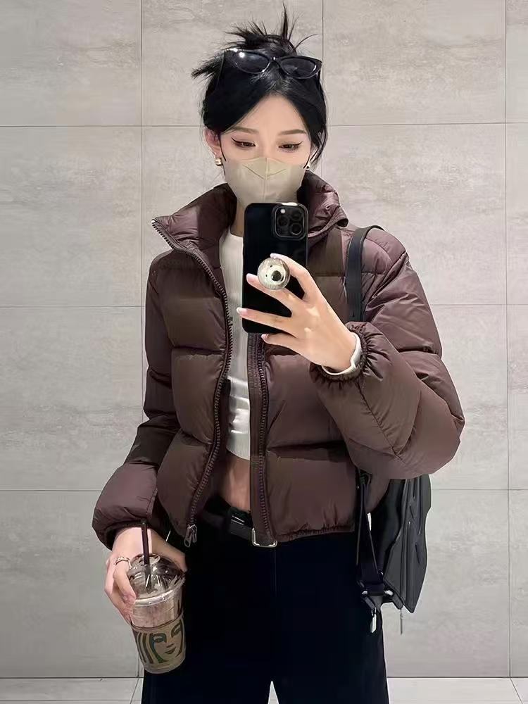 肯豆风短款女美式复古短款长袖高腰加厚羽绒服女冬季保暖