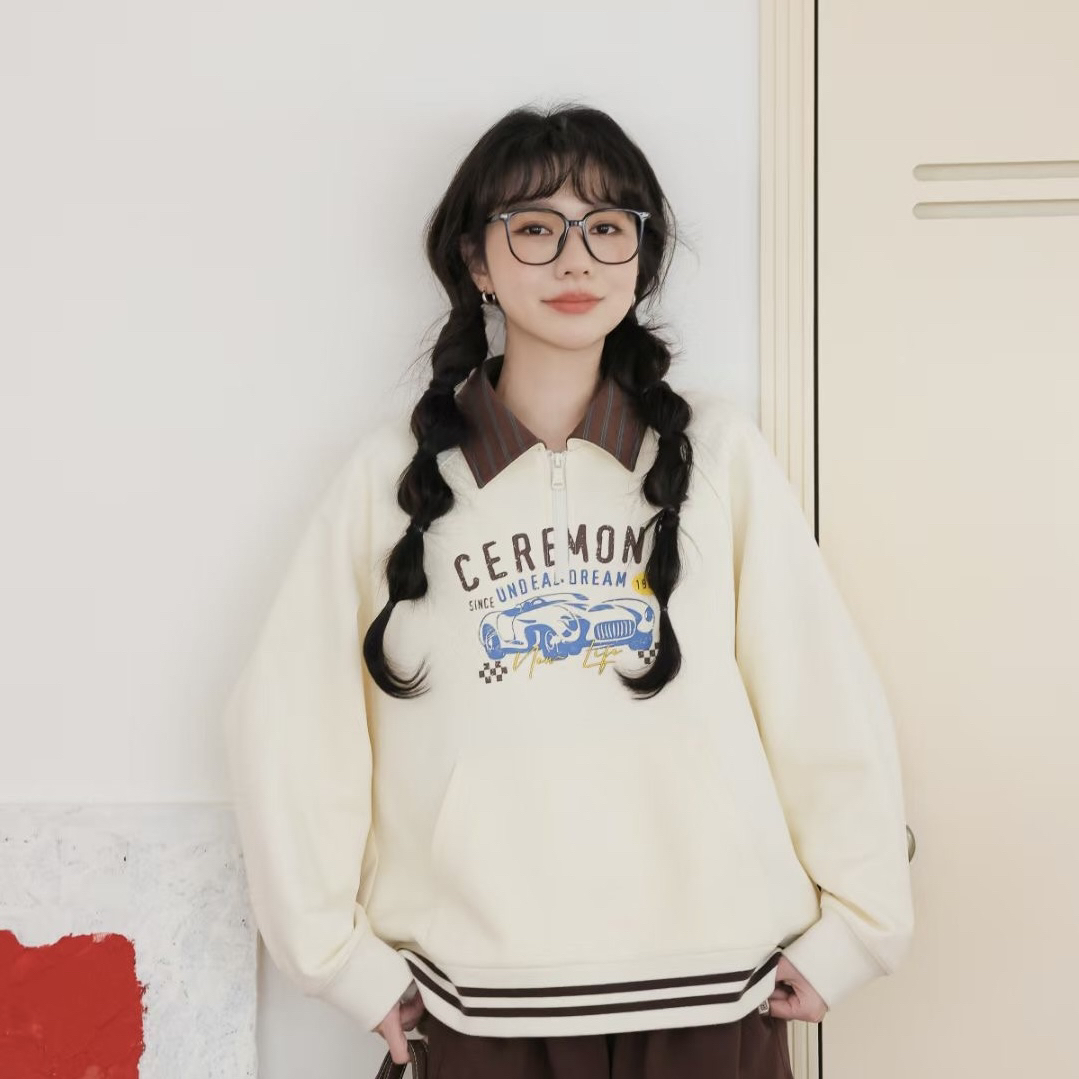 运动风学院卫衣翻领ins上衣