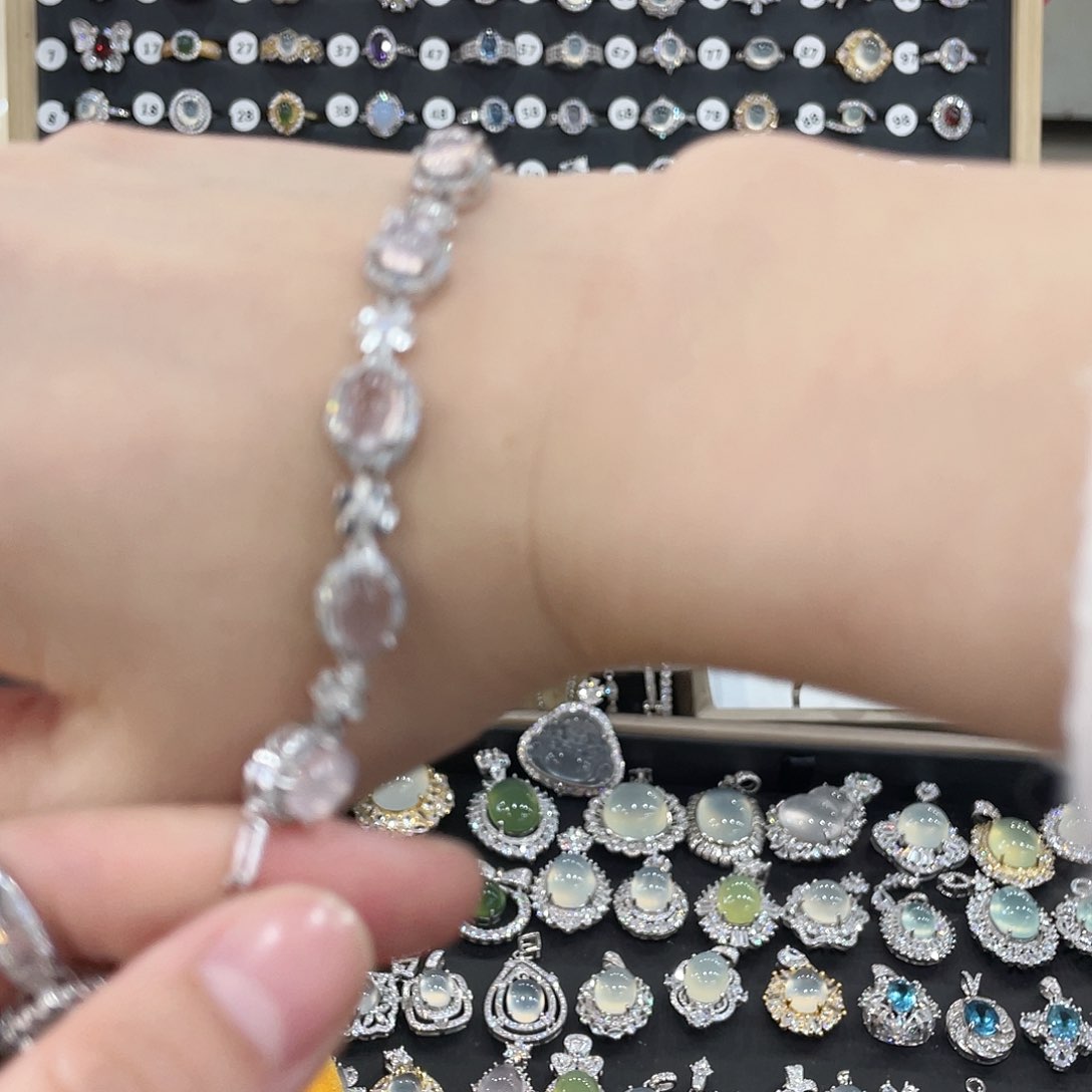 芙蓉石手链银S925镶嵌甜***芙