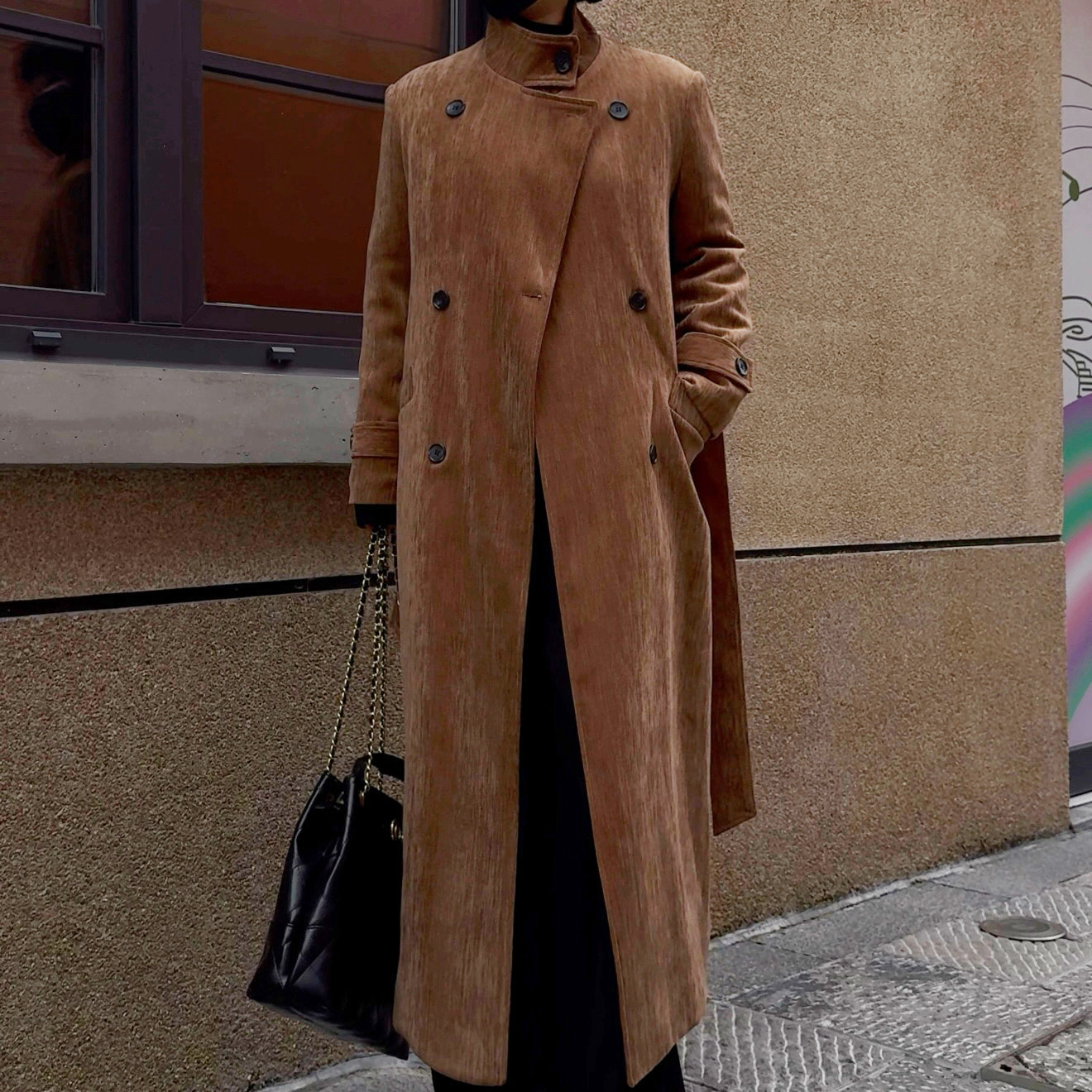 2551#秋冬高领长款加绒雪尼尔大衣女时尚百搭