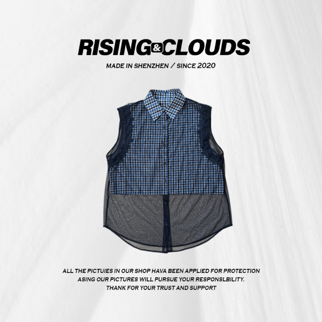 RISING&CLOUDS莎莎【蓝调】夏季舒适百搭时尚格子网纱衬衣050765