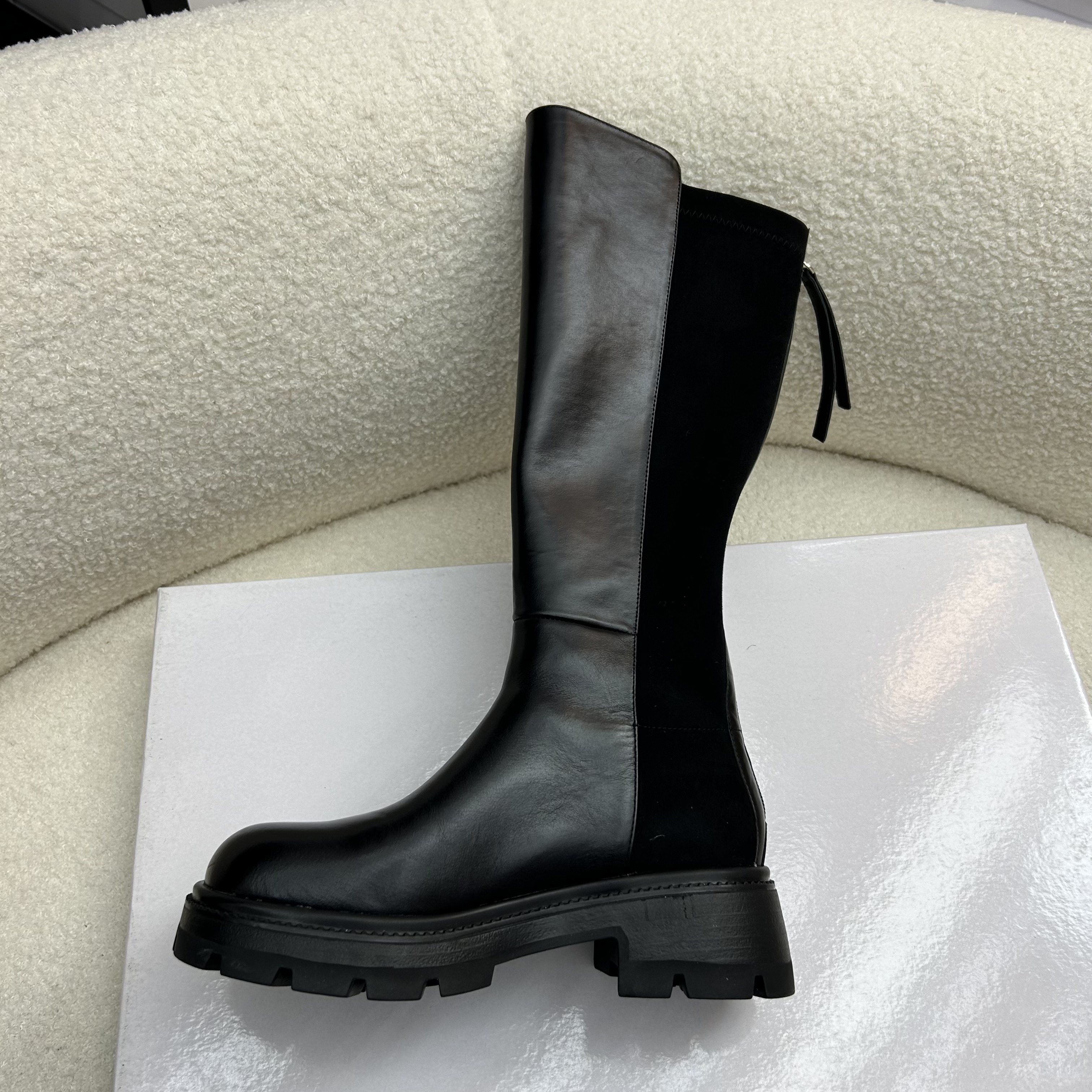 2024新款显瘦时尚百搭黑色圆头厚底加绒长筒高筒瘦瘦靴G45165