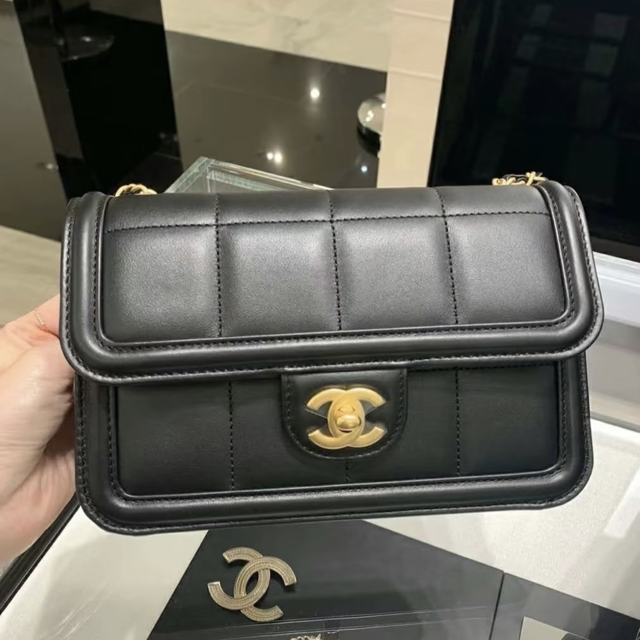 99新 Chanel/香奈儿 青奢荟//25c大格子大迷你斜挎包/90751