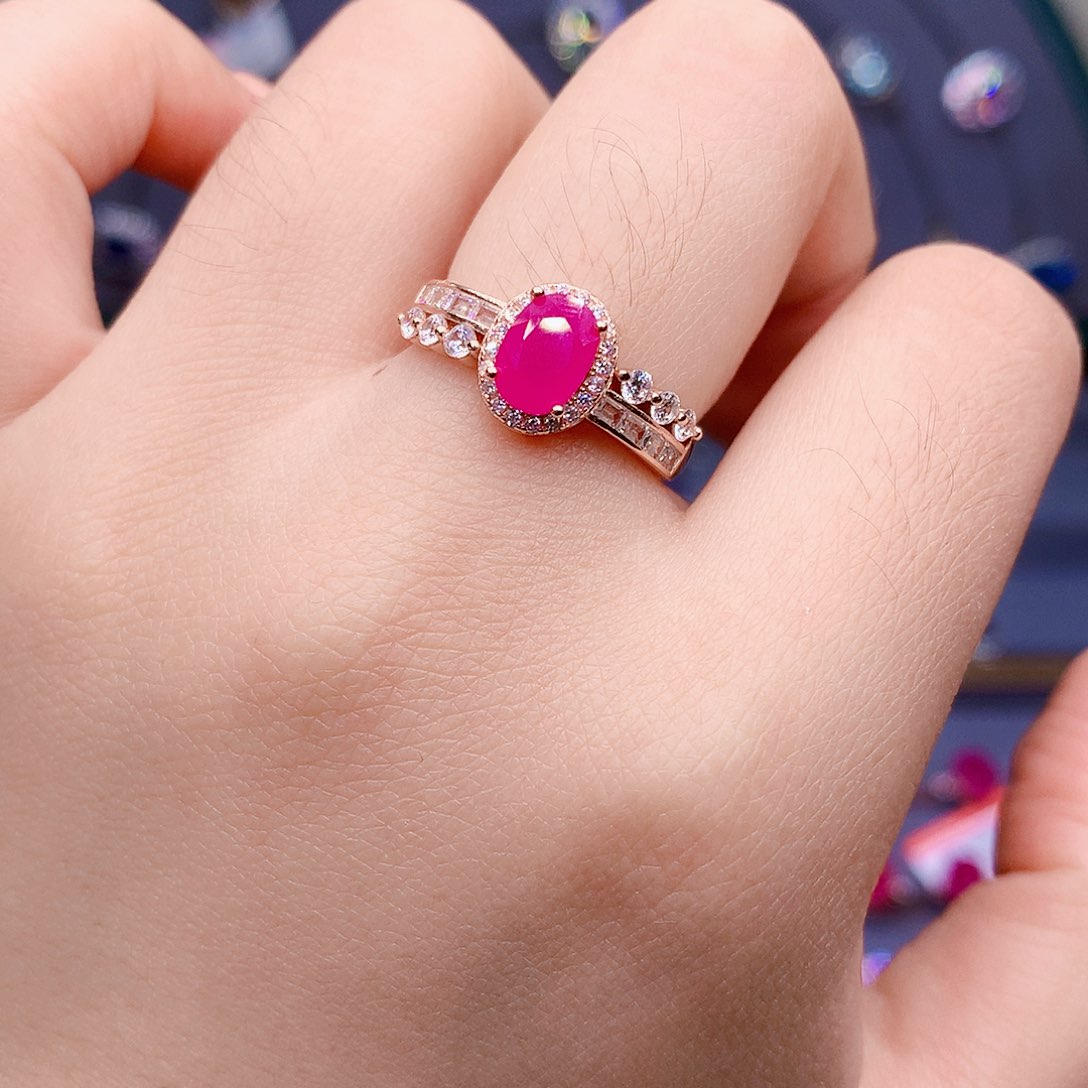 红宝石戒指银S925镶嵌