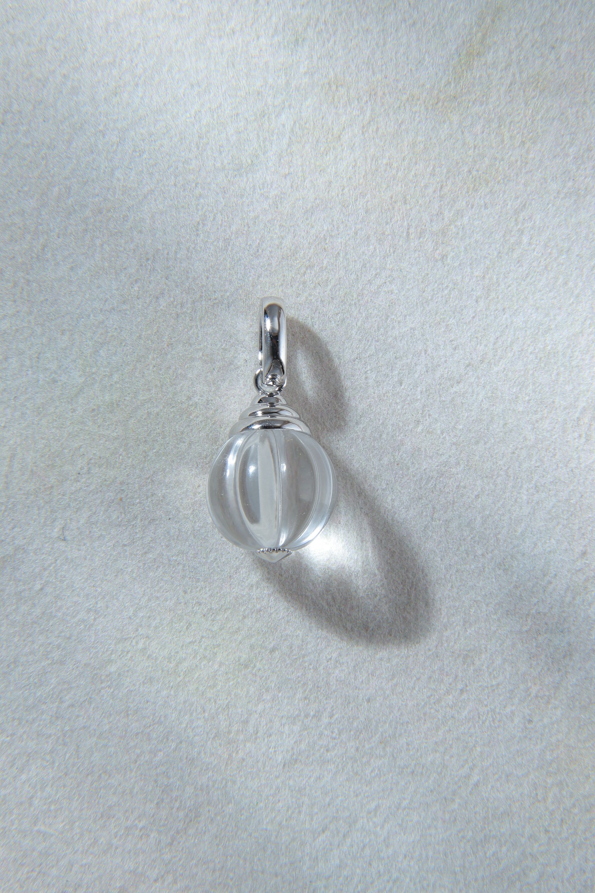 白水晶南瓜珠吊坠  珠径12mm 精工镶嵌 纯天然无注胶 复古百搭