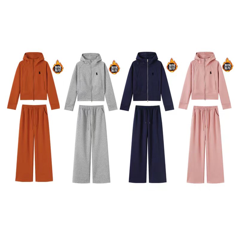 加绒加厚连帽运动套装女装休闲卫衣气质套装