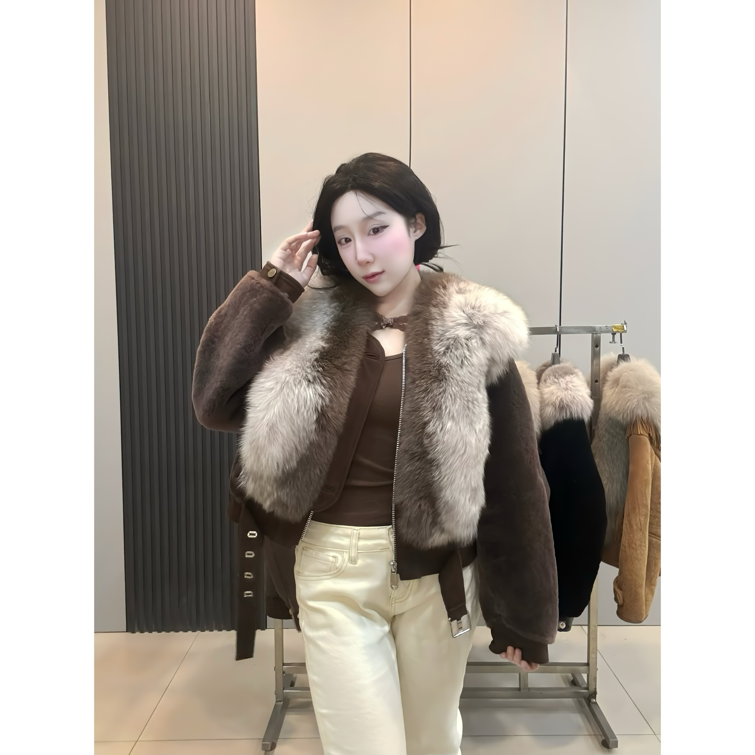 【侑莉定制】皮毛一体狐狸毛领外套YL-3517b