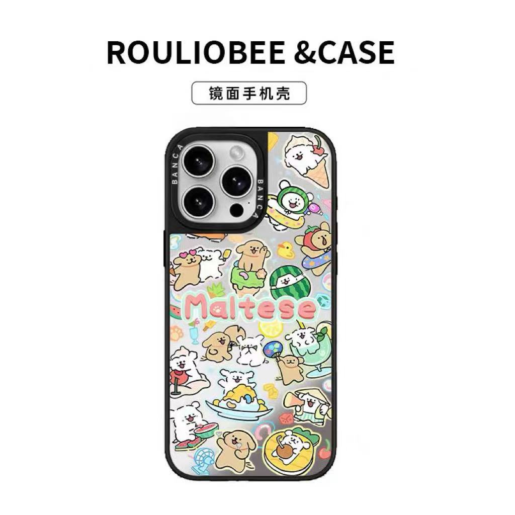 CASE线条小狗适用于iPhone16/15/14/13/12/11镜面手机壳苹果