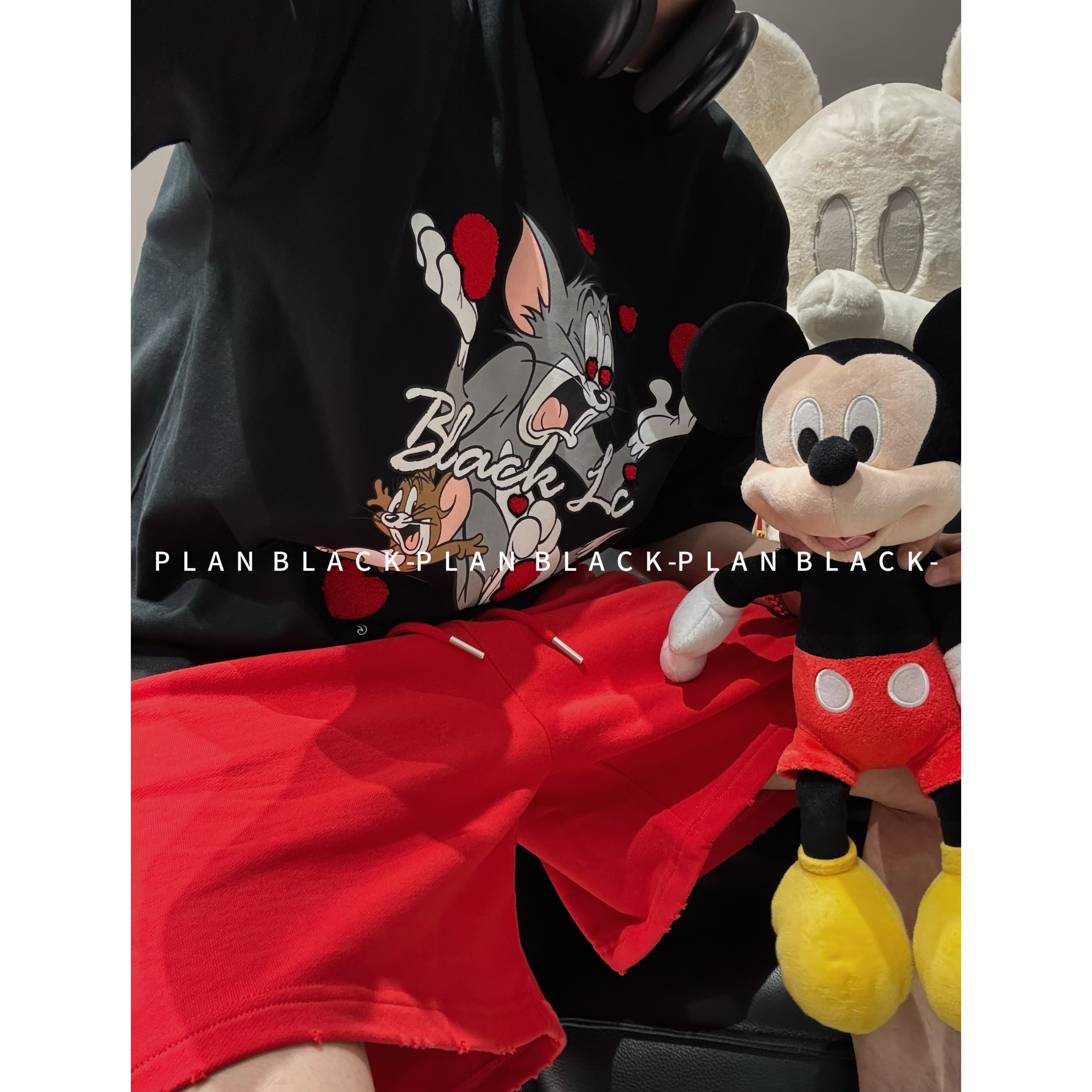 RICH陈发财【Tom＆Jerry】是心动呀！刺绣心心情侣T恤6791