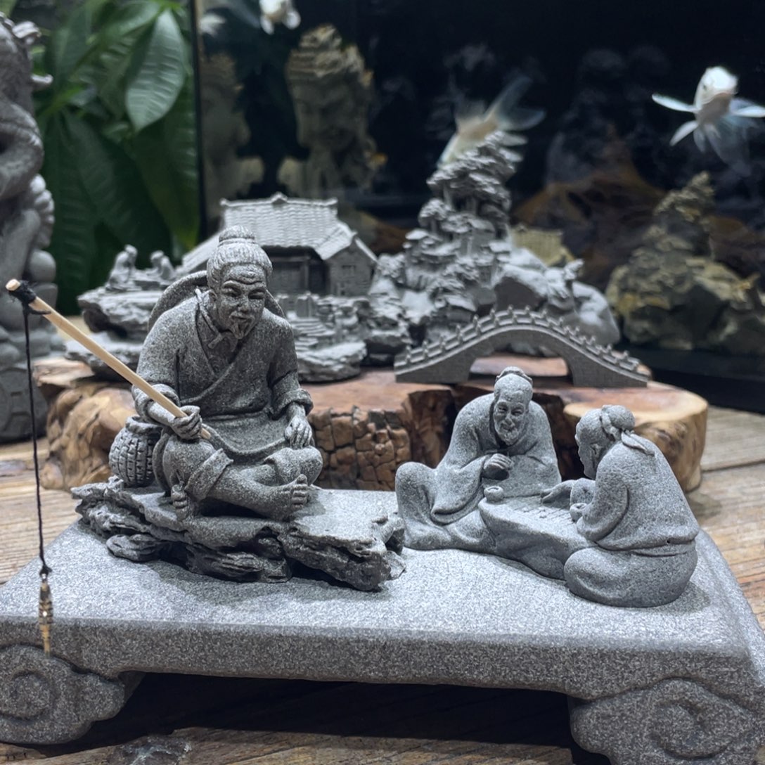 石材钓鱼下棋各一个
