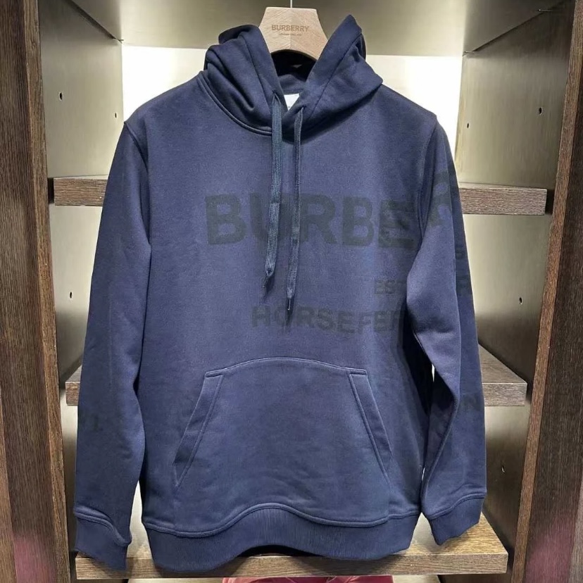 未使用 BURBERRY/博柏利 博柏利印花连帽套头长袖卫衣深蓝色