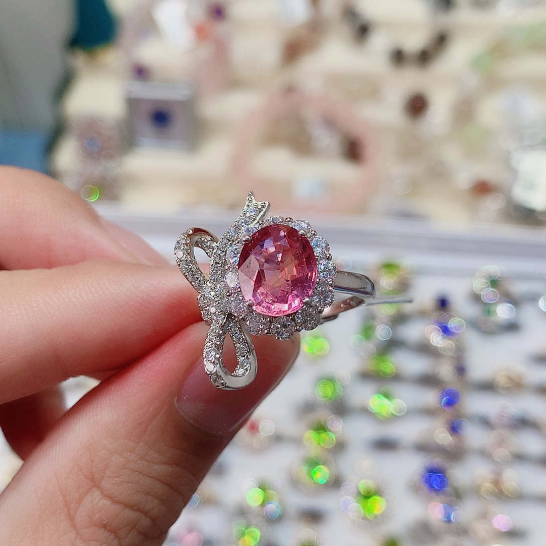 戒指戒指碧玺银S925镶嵌