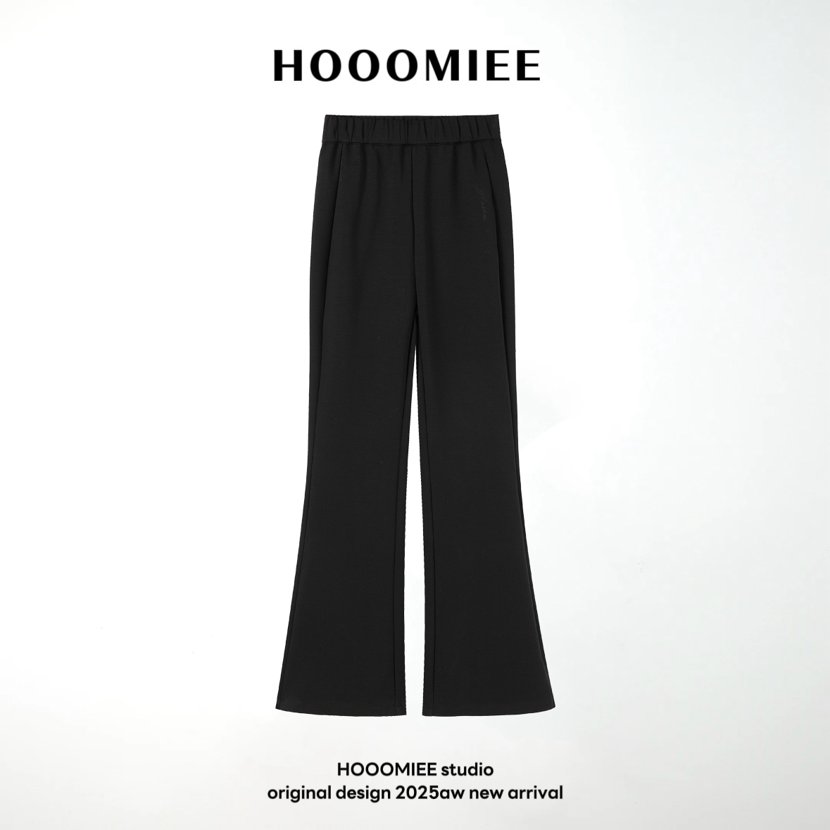 Hooomiee黑色美式微喇设计松紧高腰百搭休闲长裤女XY9419