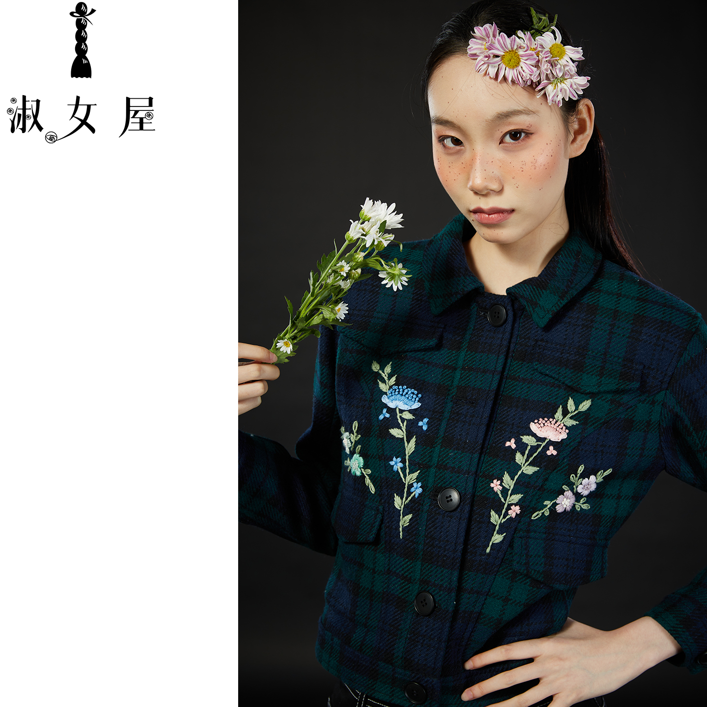 淑女屋官方旗舰店花园里的秘密英格兰乡村绣花毛呢夹克