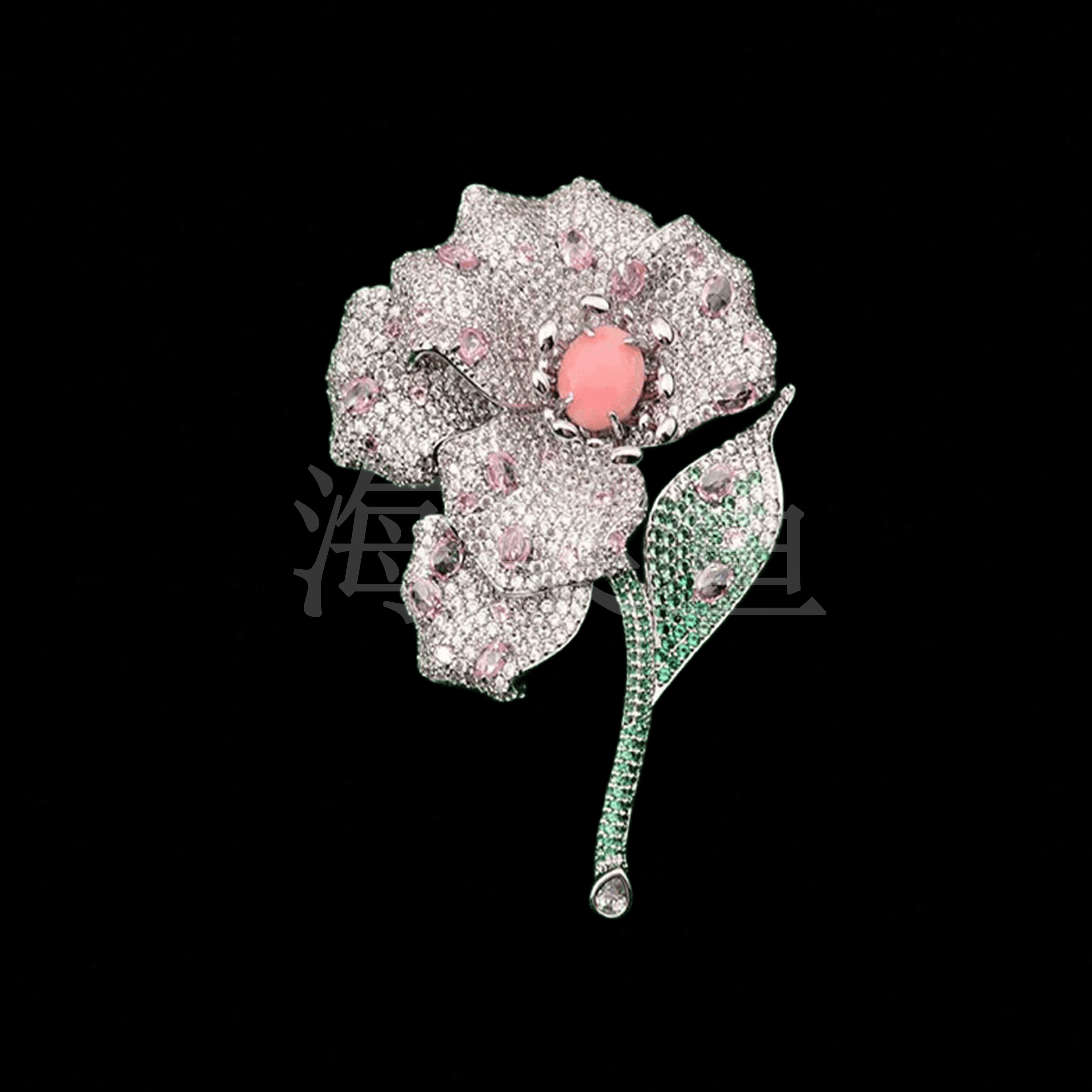 铜合金合成锆石胸针 时尚气质百搭密镶粉色花朵胸针5400