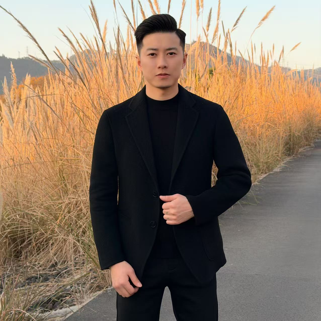 100%纯羊毛男士双面羊毛外套修身百搭气质西装（内胆可拆卸）