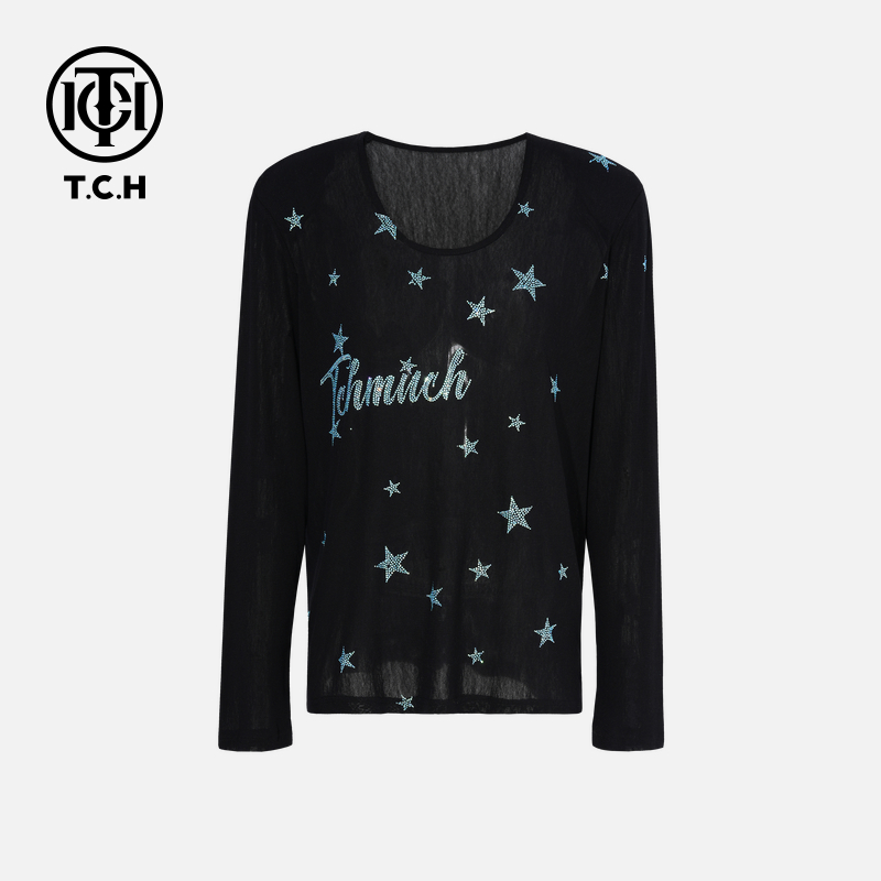 TCH私服秋款烫钻新时尚淑女百搭新潮流针织衫T75C09E5017轻奢tch