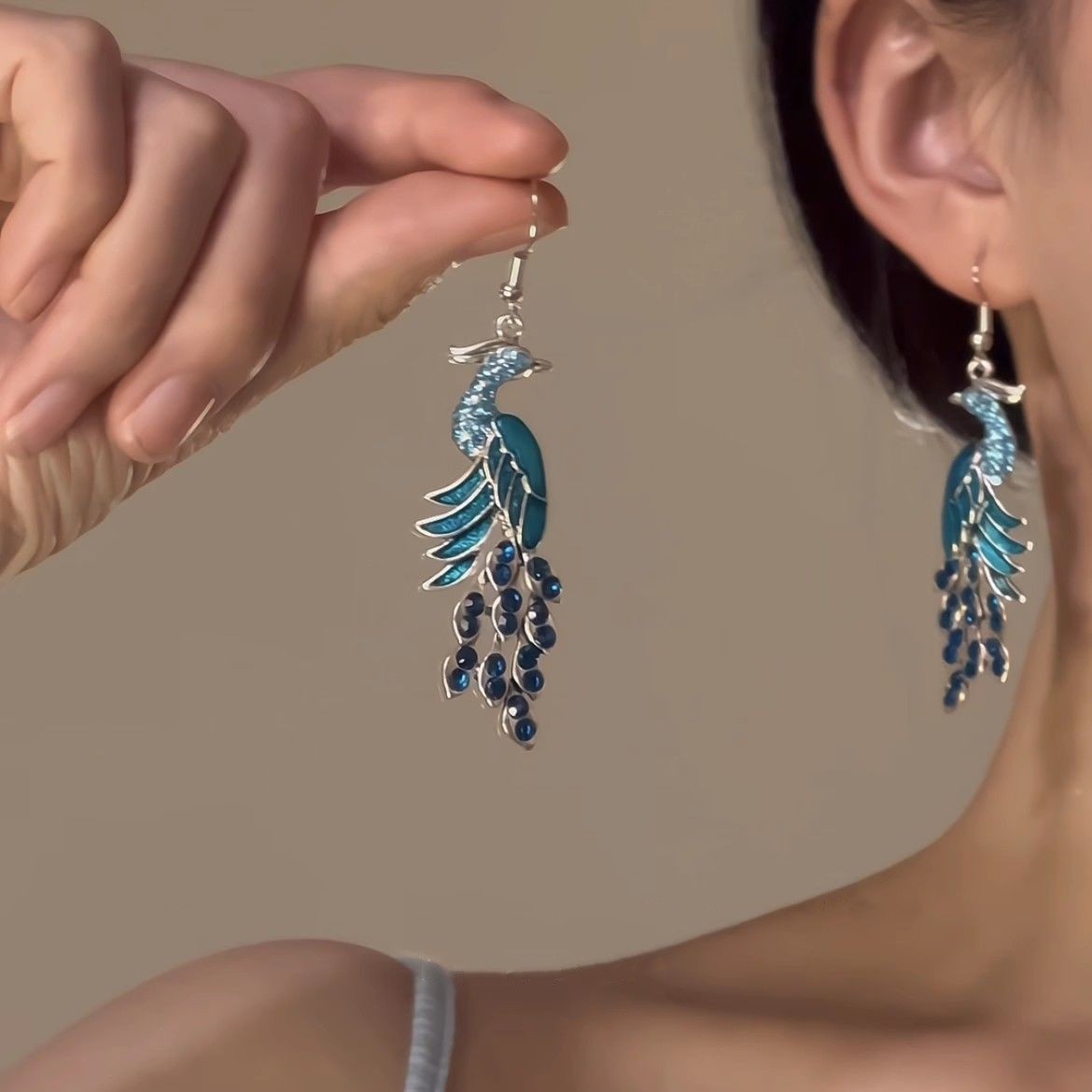 合金耳饰 A375「蓝梦孔雀」新中式国风耳环女古风高级感马面裙8314