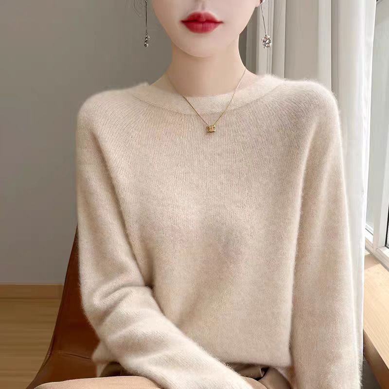 一线成衣无缝圆领毛衣女秋冬新款针织打底衫宽松舒适内搭保暖毛衫