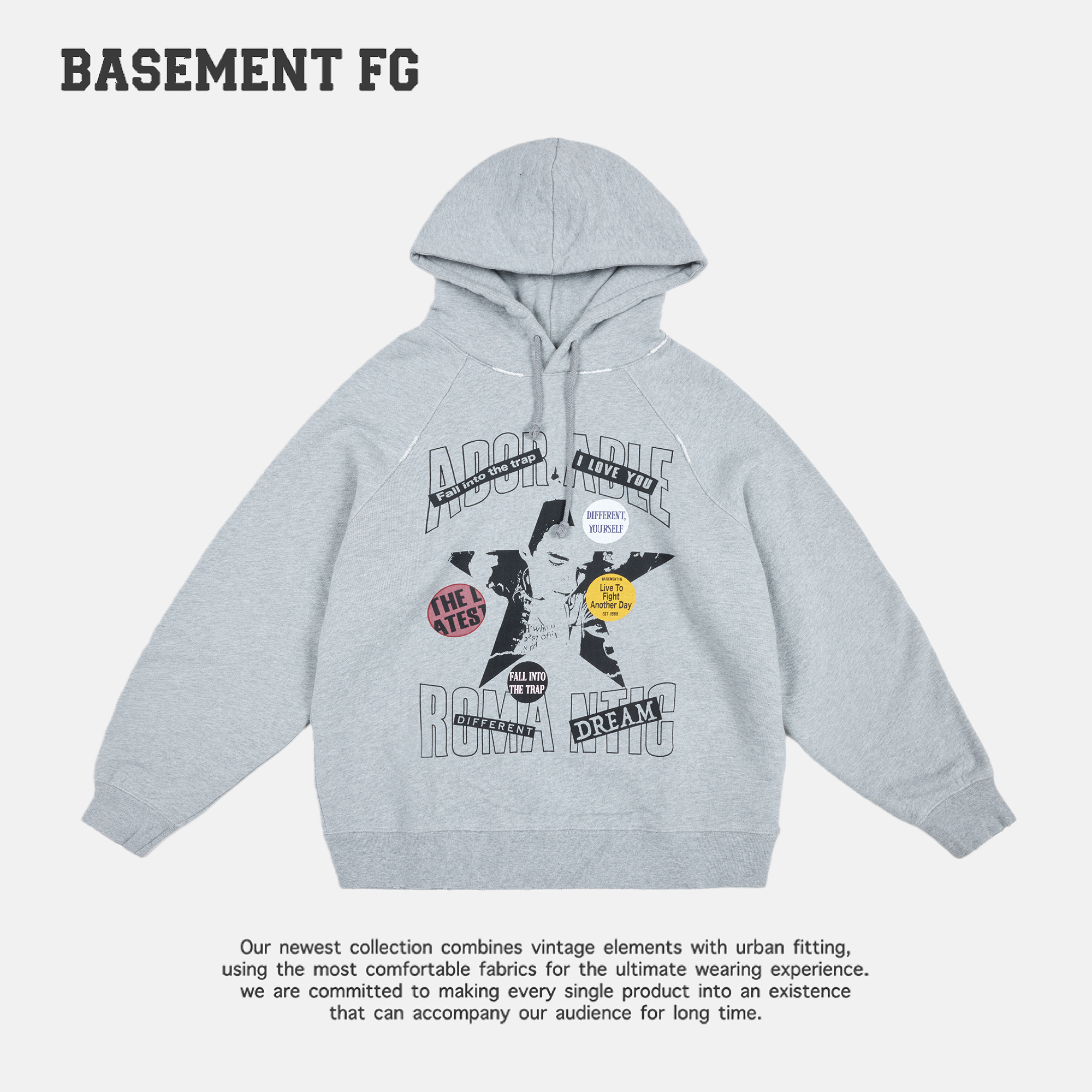【活动】BASEMENT FG套头印花连帽美式做旧纯棉卫衣231050023022