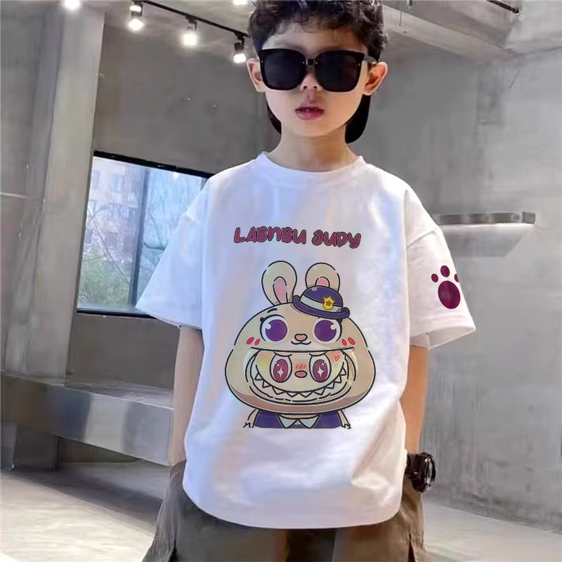 帽檐下的童真~男童夏季宽松百搭圆领卡通印花短袖T恤9896