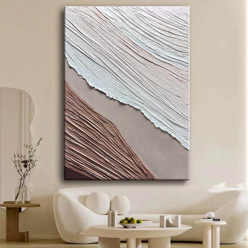 《川海》纯手工肌理贴布现代简约油画沙发背景墙客厅装饰画竖版挂画