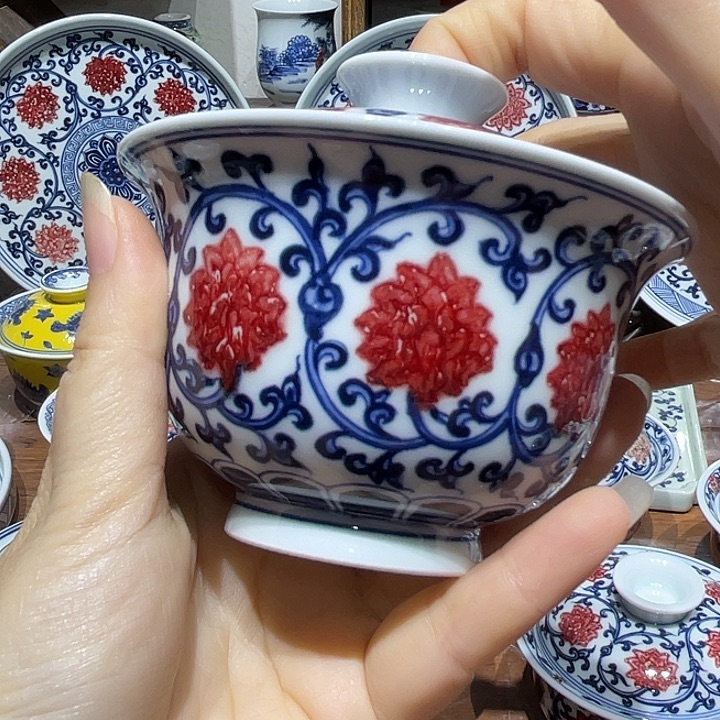 ?****灬景德镇青花釉里红盖碗