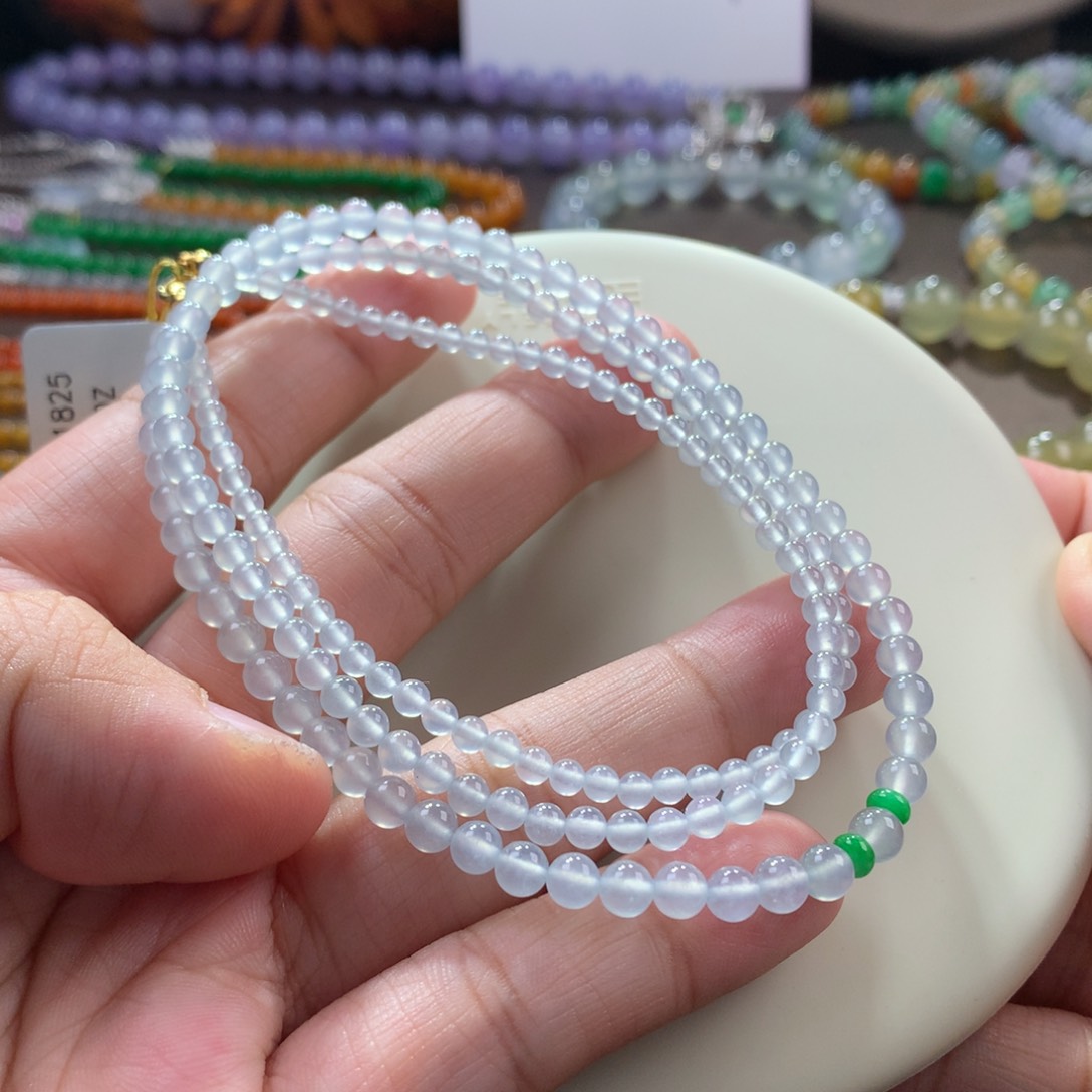 翡翠手链未镶嵌高冰淡蓝小米项链