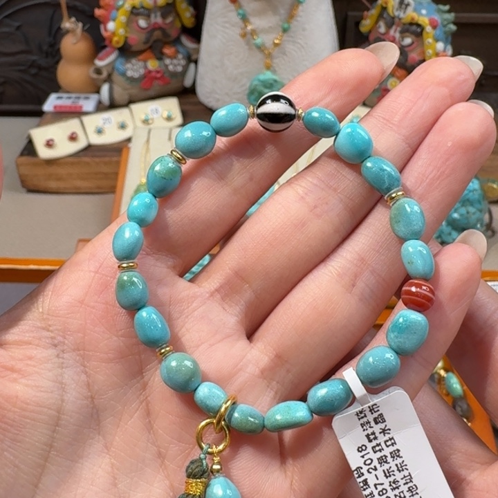 绿松石18K金镶嵌手串糖豆