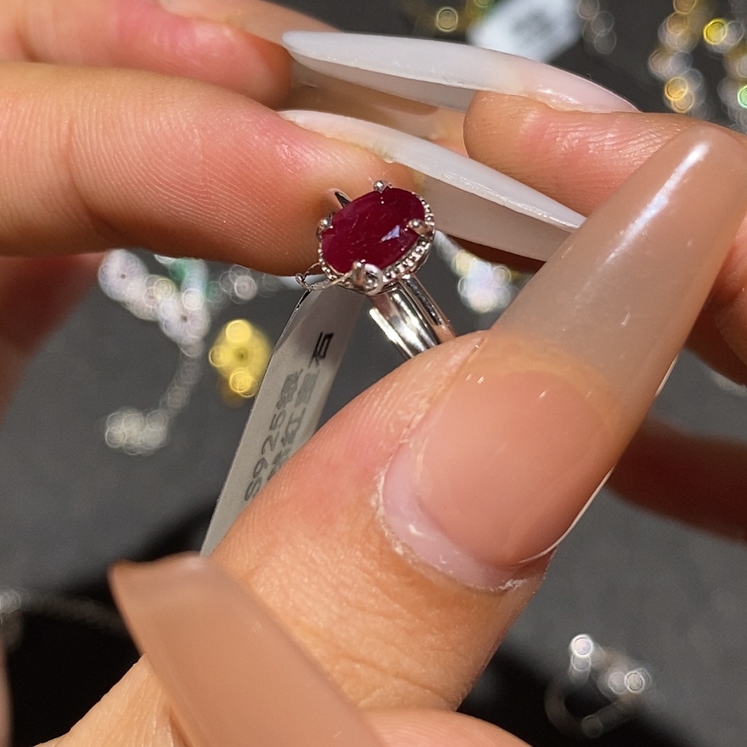 戒指红宝石银S925镶嵌
