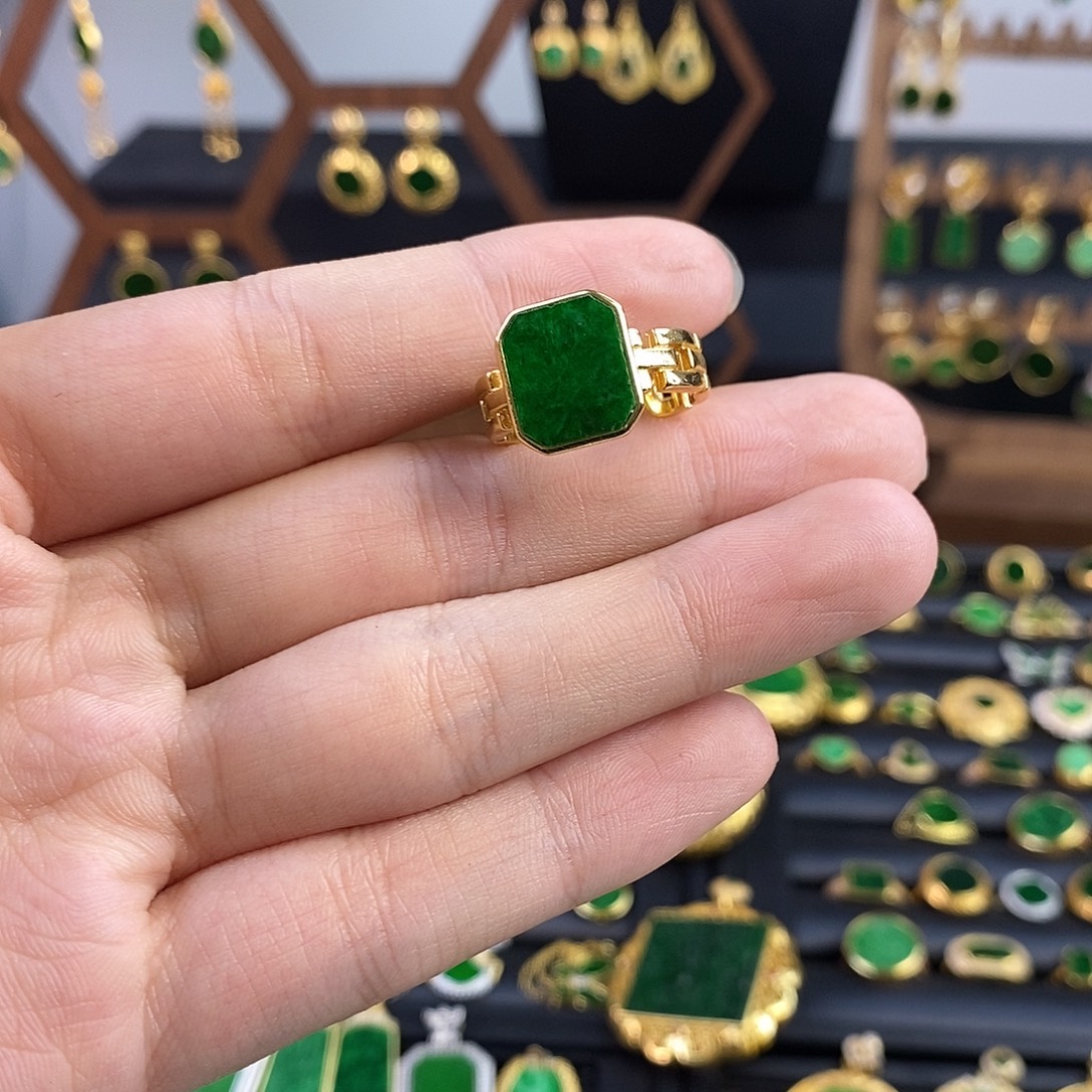 K***子翡翠银S925镶嵌吊坠(不含链)缅甸翡翠戒指