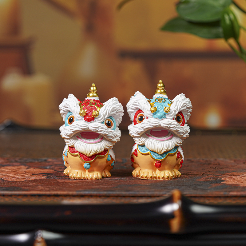 【景德镇陶瓷研究院】醒狮摆件（一对）（th704）