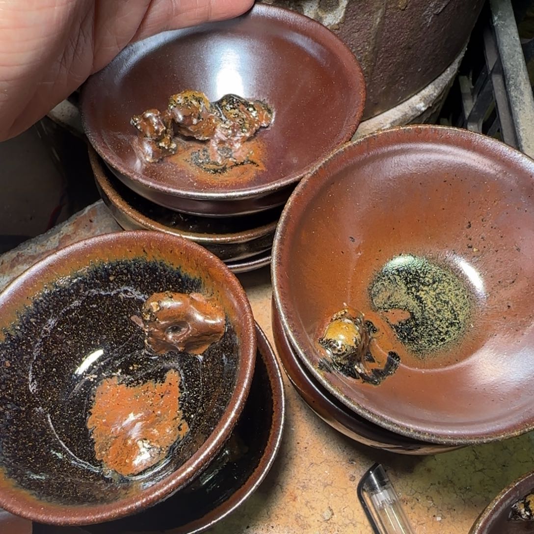 侍***者柴烧建盏茶盏茶杯8只