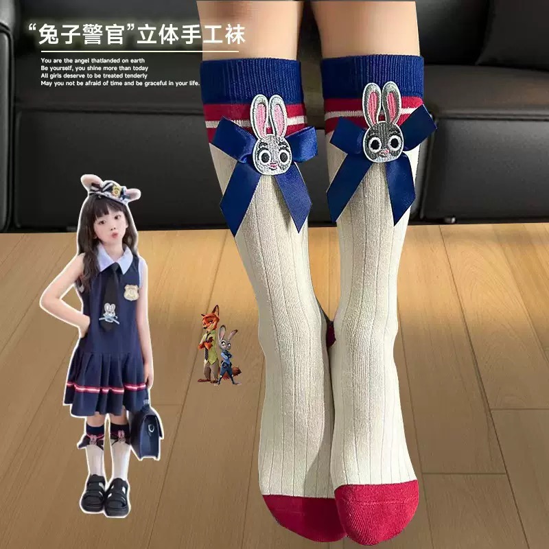 春秋儿童袜子卡通日系jk学院甜美女童小腿袜A类棉无骨女孩长筒袜 