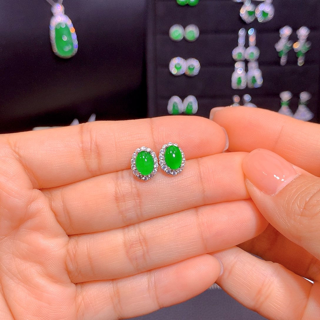 翡翠银S925镶嵌耳饰多样性