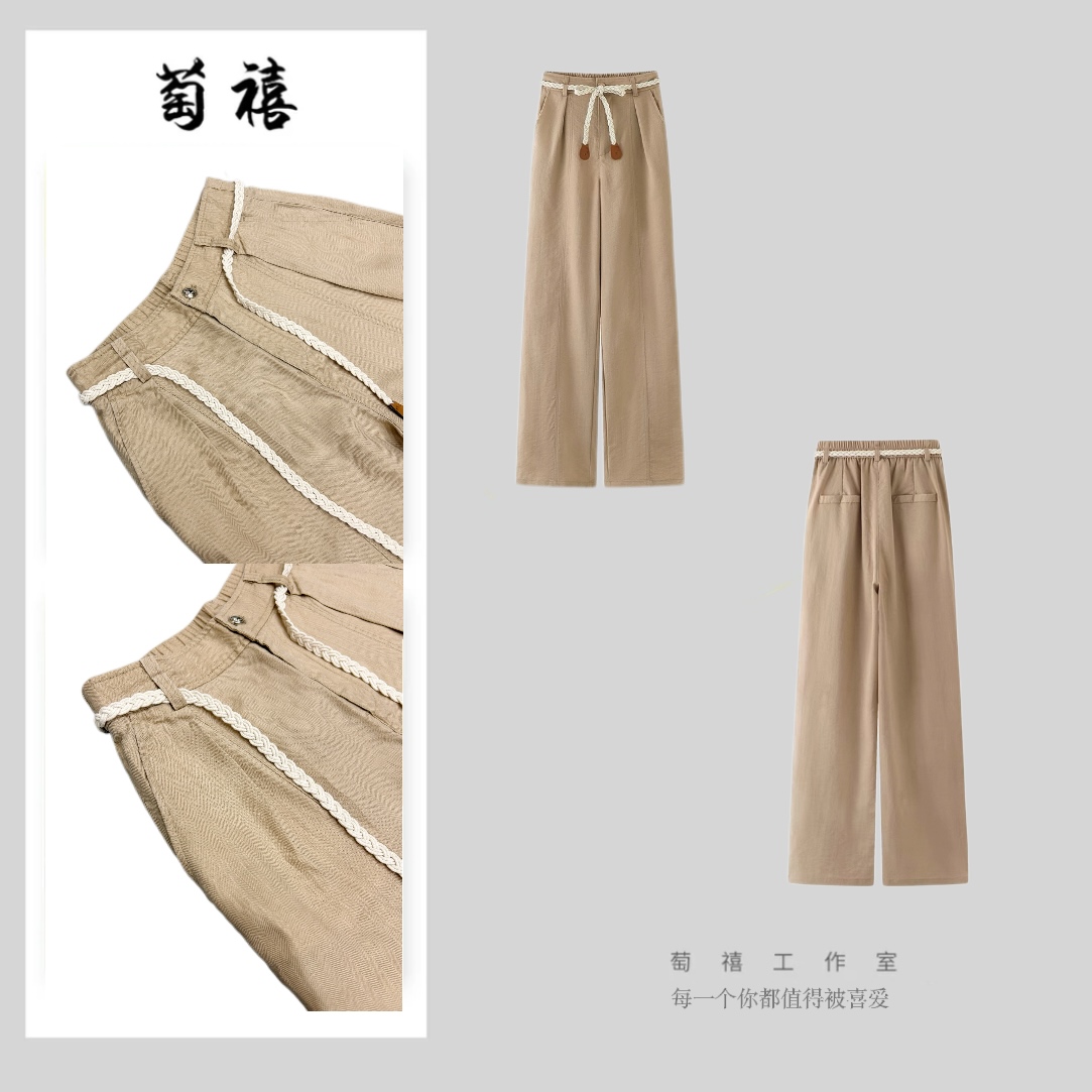 【萄禧-优雅系绳】质感绳结时尚简约风系带阔腿裤00559